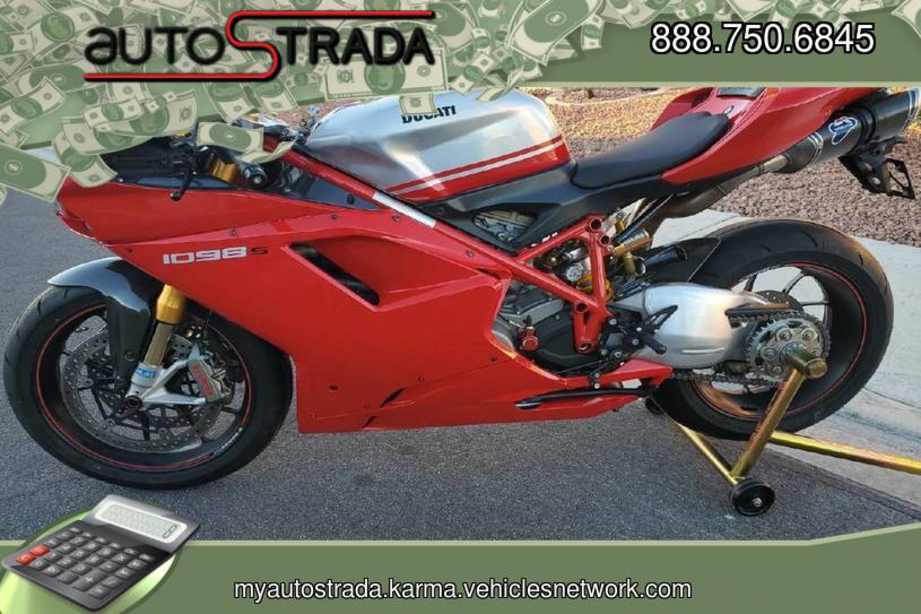 2008 Ducati 1099 S S (ZDM1XBEW18B) with an 1,098 cc L twin engine, Six-Speed Dry Clutch transmission, located at 1313 Las Vegas Blvd, Las Vegas, NV, 89109, (888) 750-6845, 36.002834, -115.201302 - The Ducati 1098S boasts some gorgeous bodywork and slick design cues, but its real masterpiece lies beneath those pretty plastic panels. Underneath is a tubular steel trellis frame optimized for stiffness, and an L-twin engine produces 160 horsepower and 90.4 lb-ft of torque, routing exhaust fumes t - Photo#0
